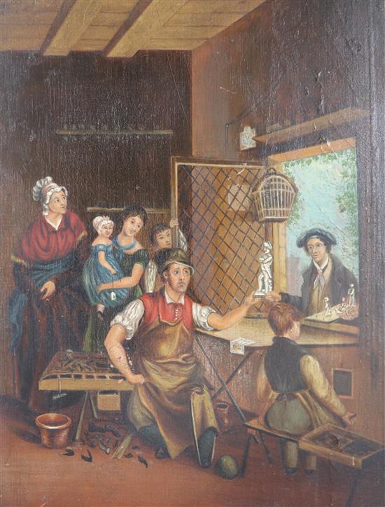 A 19th century French School, Workshop interior 19 x 14cm unframed